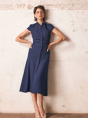 Mint Velvet Blue Boucle Midi Dress - Image 1 of 9