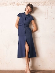 Mint Velvet Blue Boucle Midi Dress - Image 2 of 9