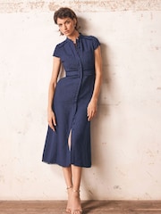 Mint Velvet Blue Boucle Midi Dress - Image 4 of 9