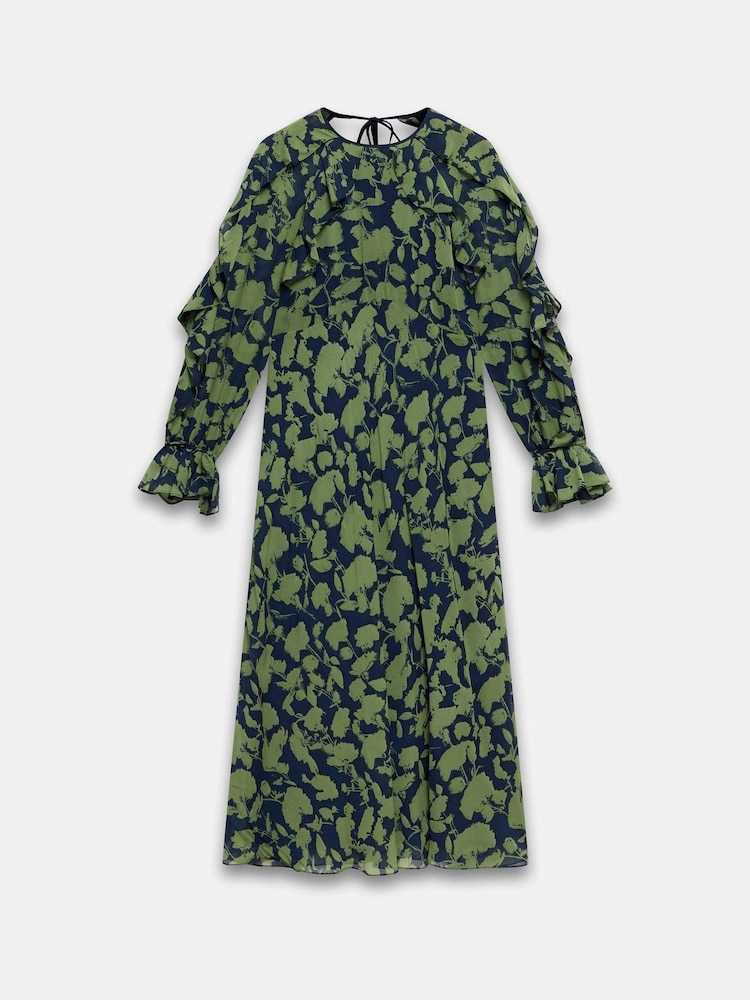 what color shoes to wear with army green dress Rent Topshop Long Sleeve Tie Front Mini Dress In Green Print main image 0