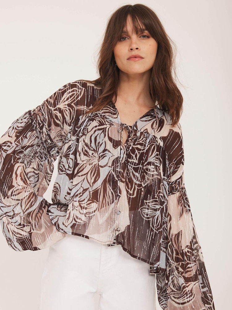 Mint Velvet Brown Floral Print Blouse - Image 1 of 8 Mint Velvet Brown Floral Print Blouse - Image 1 of 8