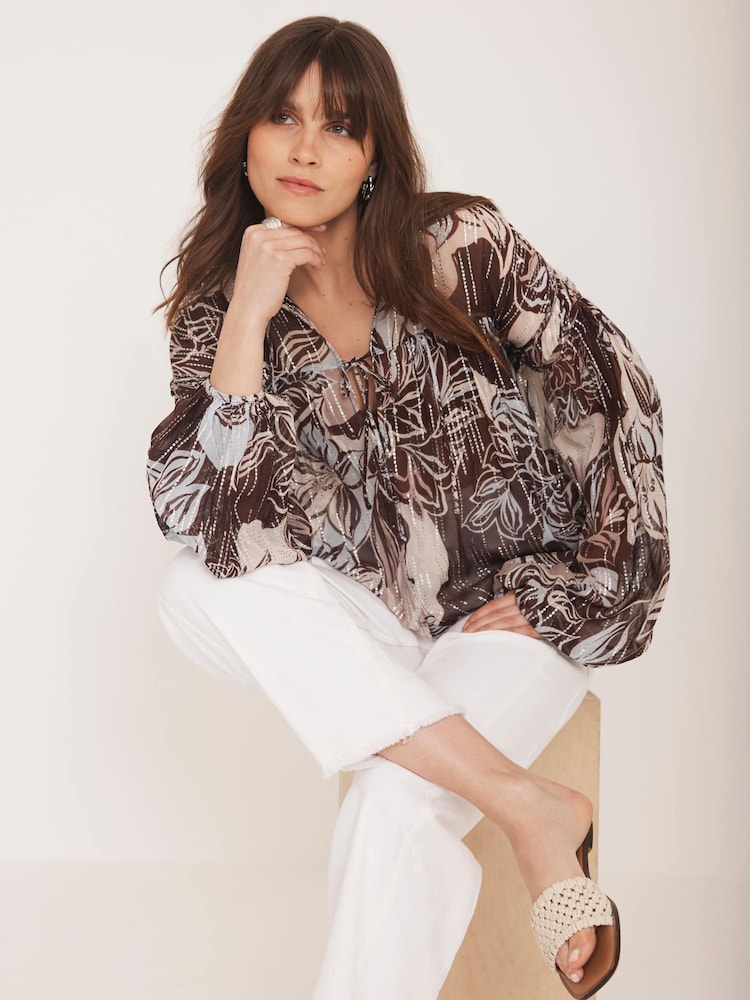 Mint Velvet Brown Floral Print Blouse - Image 2 of 8 Mint Velvet Brown Floral Print Blouse - Image 2 of 8