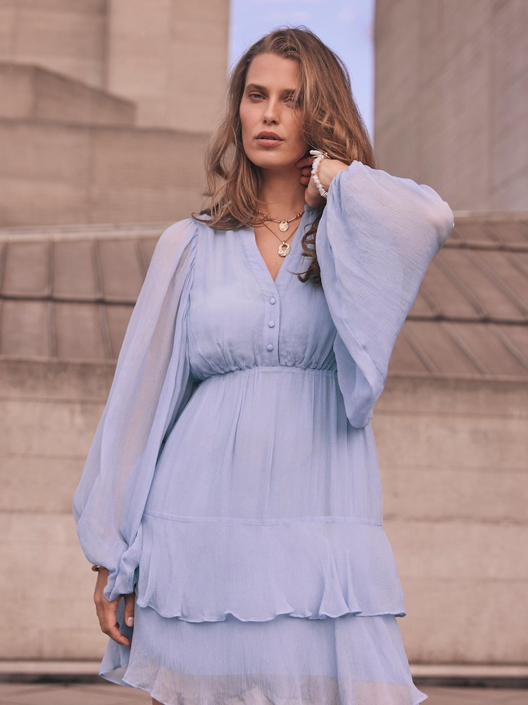 blue mini dress Miss Circle Women Valentina Baby Blue Boned Curve Edge Peplum Mini Dress