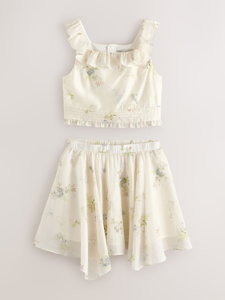 smALLSAINTS Cream Sienna Ruffle Top and Skirt Set - Image 1 of 4