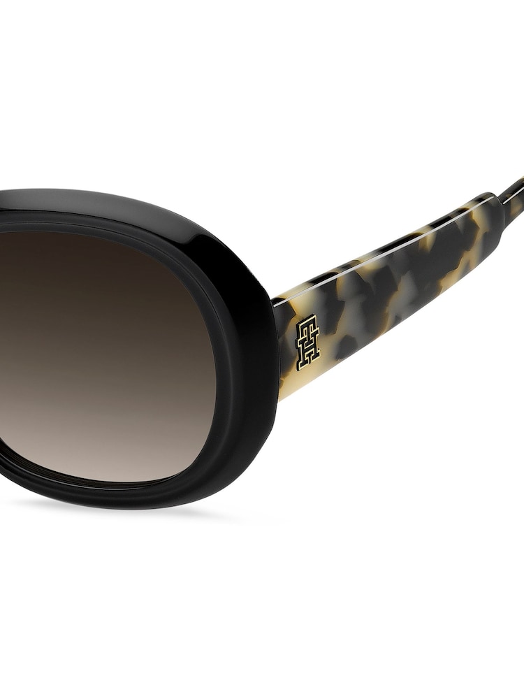 Tommy Hilfiger Black Round Sunglasses in Black and Havana - Image 4 of 4