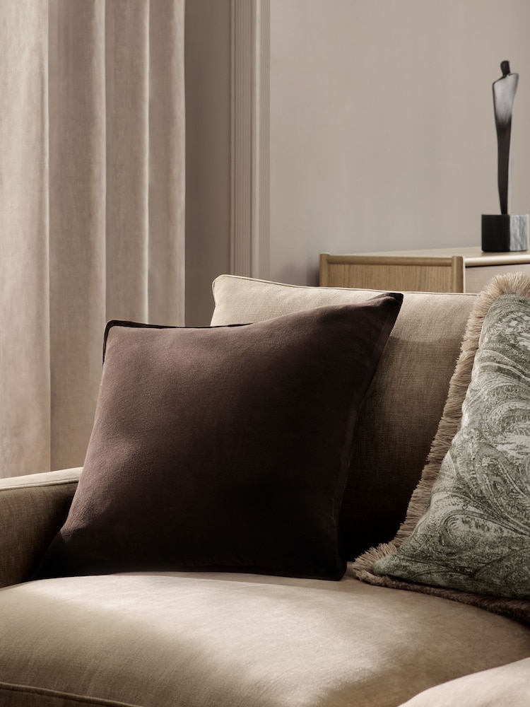 Chocolate Brown 50 x 50cm N. Premium Washed Cotton Velvet Cushion - Image 1 of 4