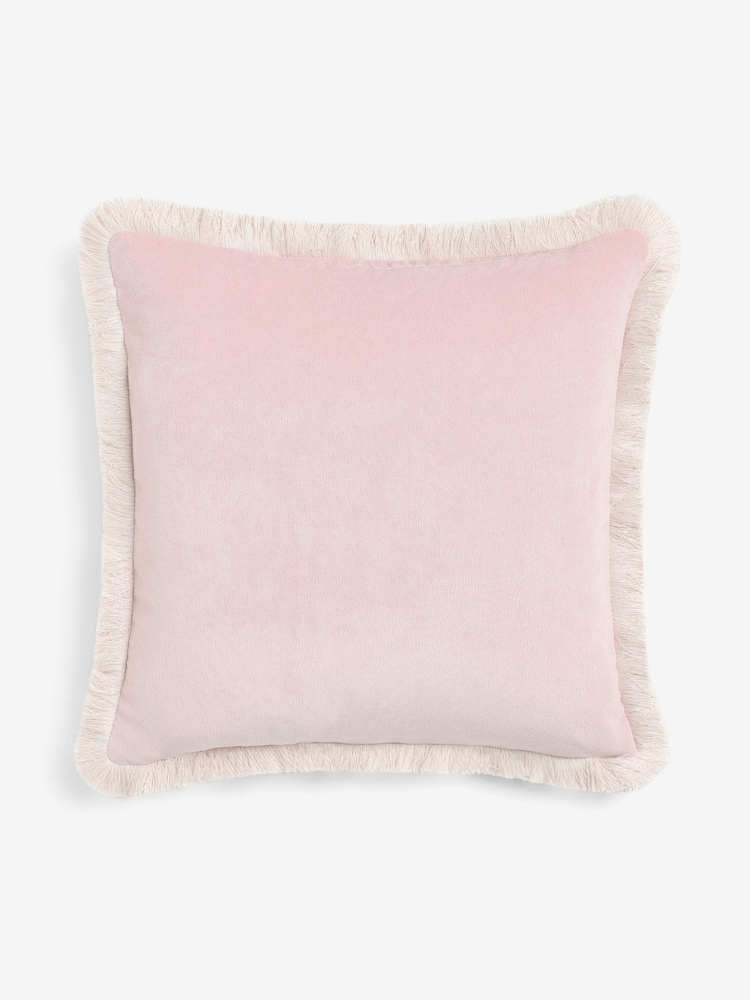 Weiches Velourskissen mit kontrastierenden Fransen - Bild 5 von 5