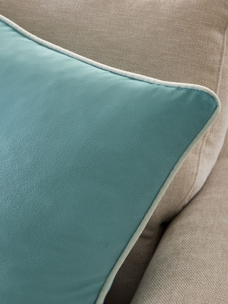 Light Teal Matte Velvet Contrast Pipe 50 x 50cm Cushion - Image 2 of 4