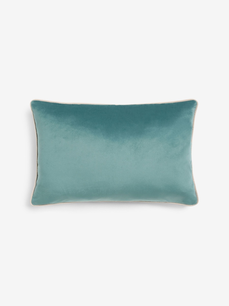 Light Teal Matte Velvet Contrast Pipe 40 x 59cm Cushion - Image 1 of 2