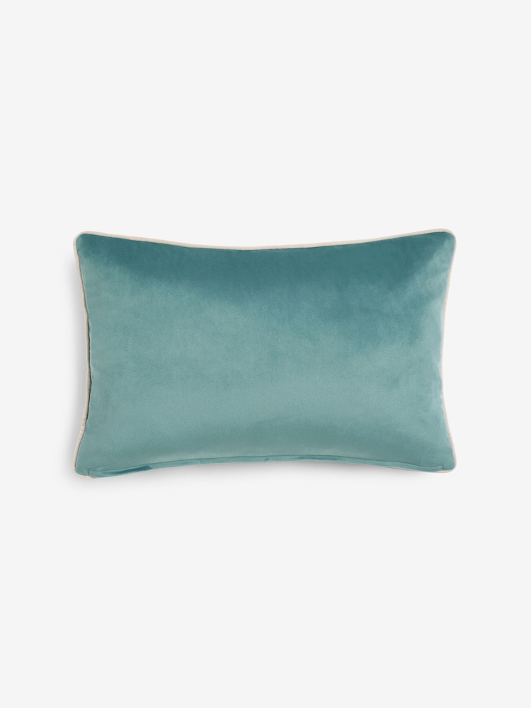 Light Teal 40 x 59cm Matte Velvet Contrast Pipe Cushion - Image 4 of 4 Light Teal 40 x 59cm Matte Velvet Contrast Pipe Cushion - Image 4 of 4