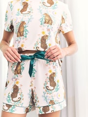 Conjunto de pijama curto Chelsea Peers de algodão com estampa floral de leopardo - Imagem 3 de 5