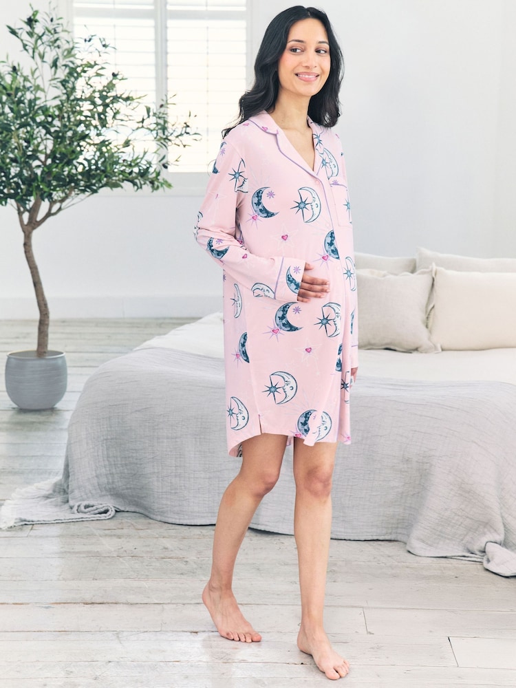 Chelsea Peers Pink Maternity Astral Hearts Print Nightshirt - Image 2 of 5