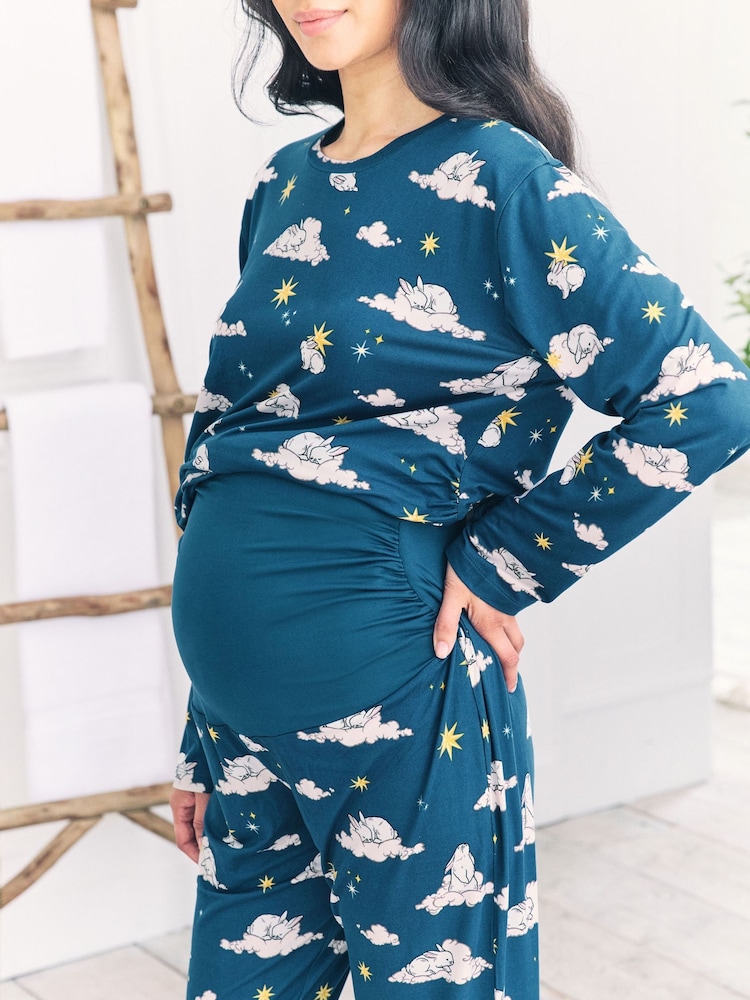 Chelsea Peers Light Green Maternity Trouser Pyjamas Maternity Celestial Bunny Print Long Pyjamas Set - Image 2 of 5