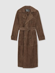 Reiss Taupe Neutral Hattie Suede Suede Belted Trench Coat - Image 2 of 7