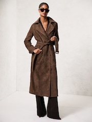 Reiss Taupe Neutral Hattie Suede Suede Belted Trench Coat - Image 3 of 7