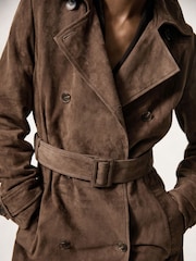 Reiss Taupe Neutral Hattie Suede Suede Belted Trench Coat - Image 4 of 7