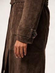 Reiss Taupe Neutral Hattie Suede Suede Belted Trench Coat - Image 6 of 7