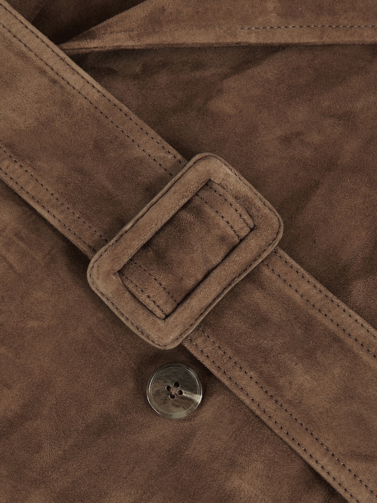 Reiss Taupe Neutral Hattie Suede Suede Belted Trench Coat - Image 8 of 8 Reiss Taupe Neutral Hattie Suede Suede Belted Trench Coat - Image 8 of 8