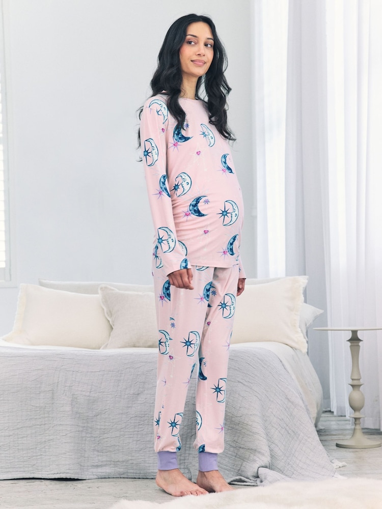 Chelsea Peers Maternity Astral Hearts Print Long Pyjamas Set - Imagen 1 de 5