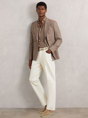 Reiss Light Taupe Brown Ruban Linen Cutaway-Collar Shirt - Image 3 of 6