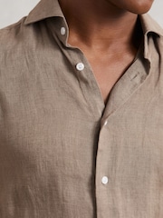 Reiss Light Taupe Brown Ruban Linen Cutaway-Collar Shirt - Image 4 of 6