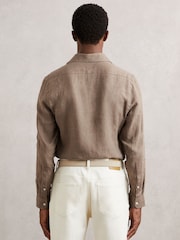 Reiss Light Taupe Brown Ruban Linen Cutaway-Collar Shirt - Image 5 of 6