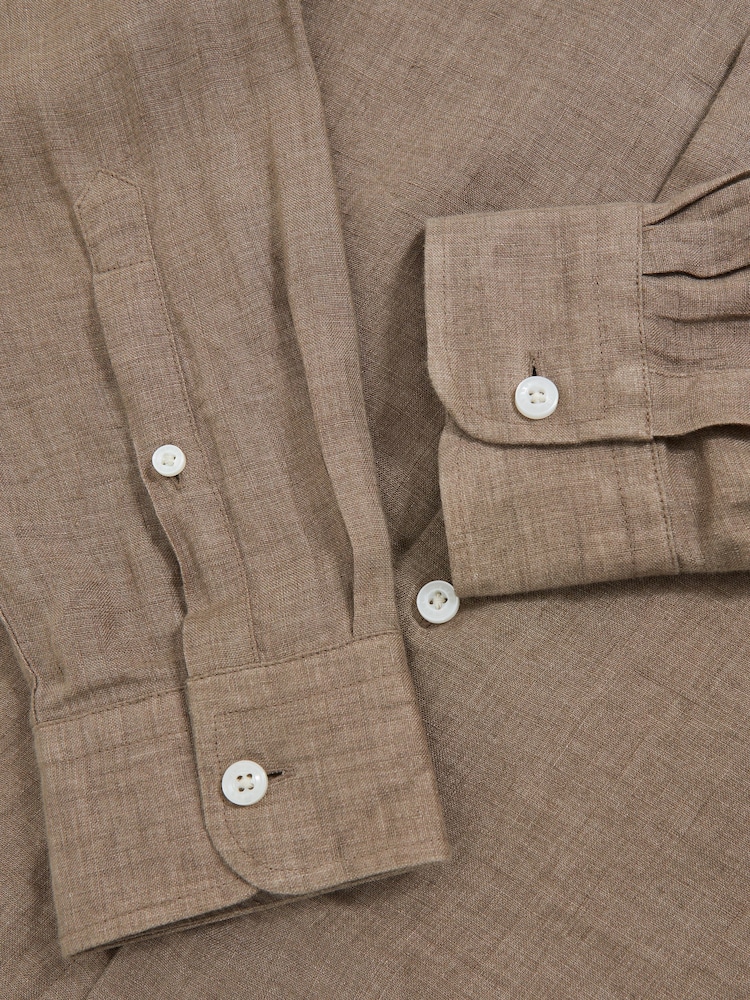 Reiss Light Taupe Brown Ruban Linen Cutaway-Collar Shirt - Image 6 of 6 Reiss Light Taupe Brown Ruban Linen Cutaway-Collar Shirt - Image 6 of 6