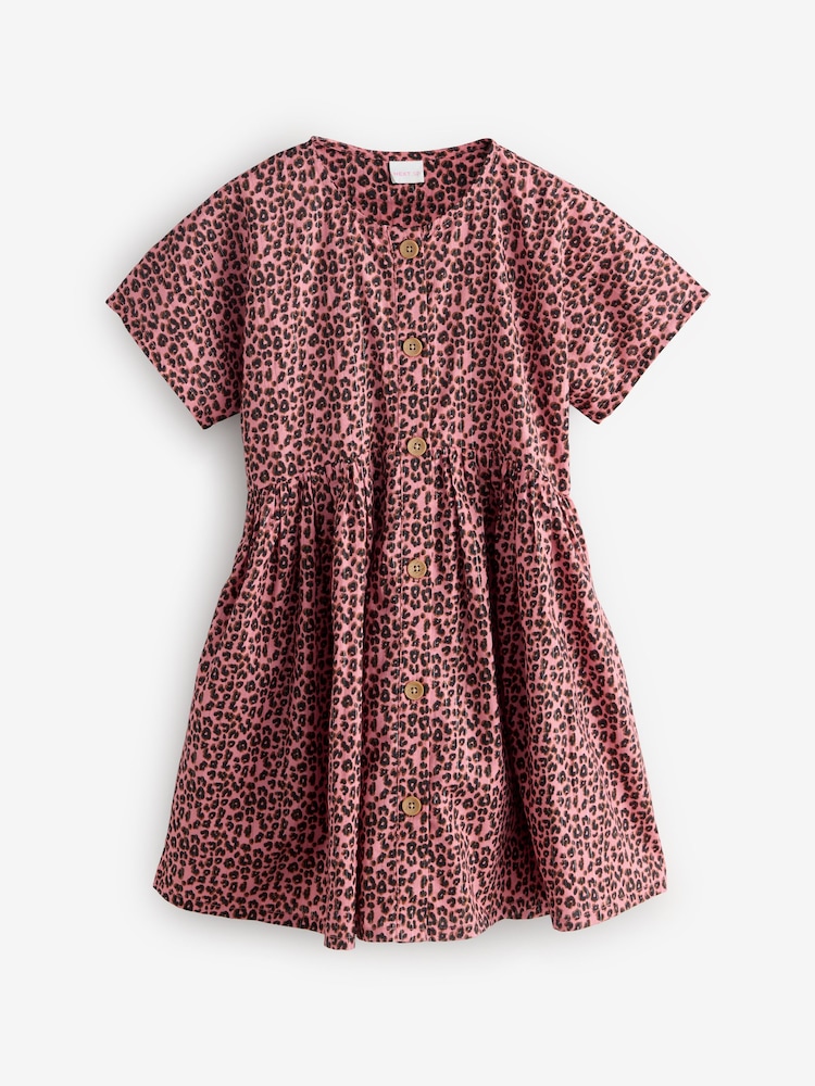 Pink Short Sleeve Animal Print Button Through Dress - Image 1 of 1 Pink Short Sleeve Animal Print Button Through Dress - Image 1 of 1