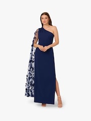 Adrianna Papell Blue Crepe One Shoulder Dress - Image 1 of 6