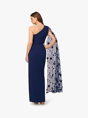 Adrianna Papell Blue Crepe One Shoulder Dress - Image 2 of 6