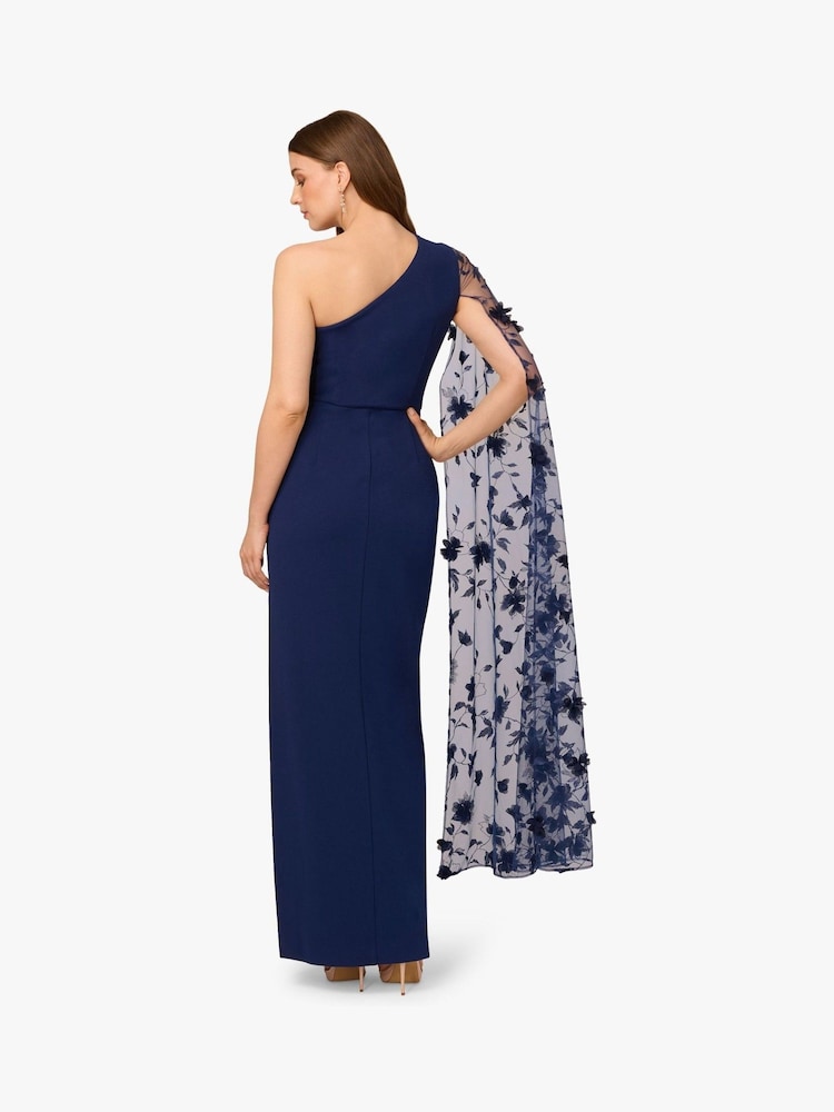 Adrianna Papell Blue Crepe One Shoulder Dress - Image 2 of 6