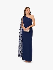 Adrianna Papell Blue Crepe One Shoulder Dress - Image 3 of 6