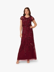 Adrianna Papell Red Blouson Beaded Long Dress - Imagem 1 de 6