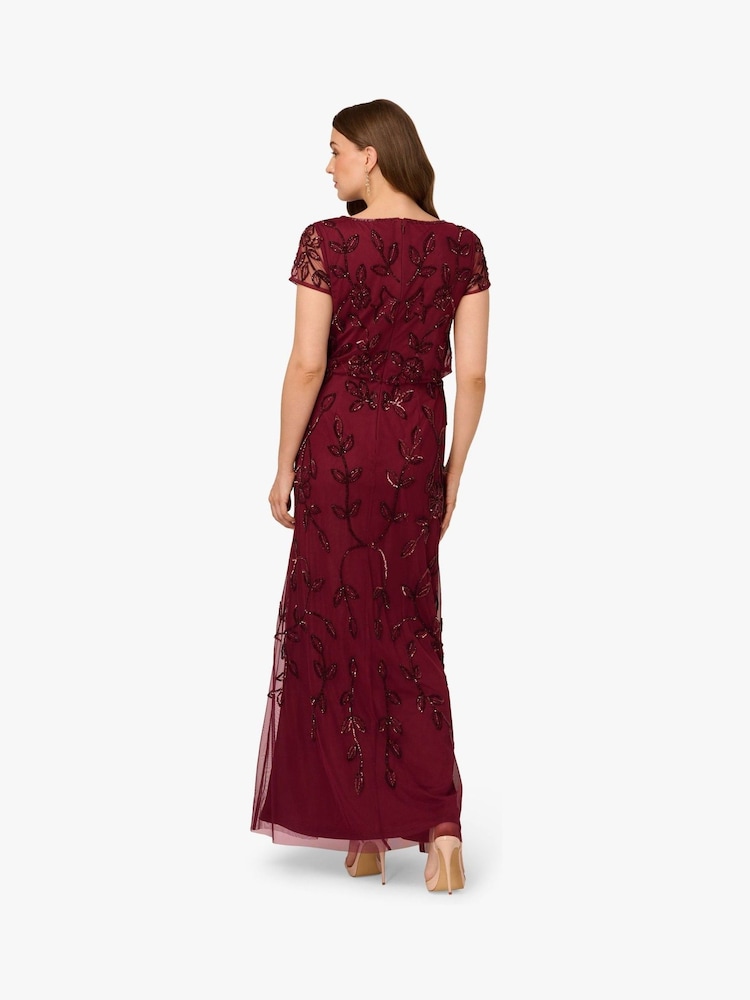 Adrianna Papell Red Blouson Beaded Long Dress - Imagem 2 de 6