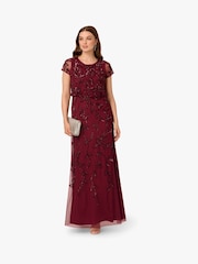Adrianna Papell Red Blouson Beaded Long Dress - Imagem 3 de 6