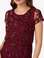 Adrianna Papell Red Blouson Beaded Long Dress - Imagem 4 de 6