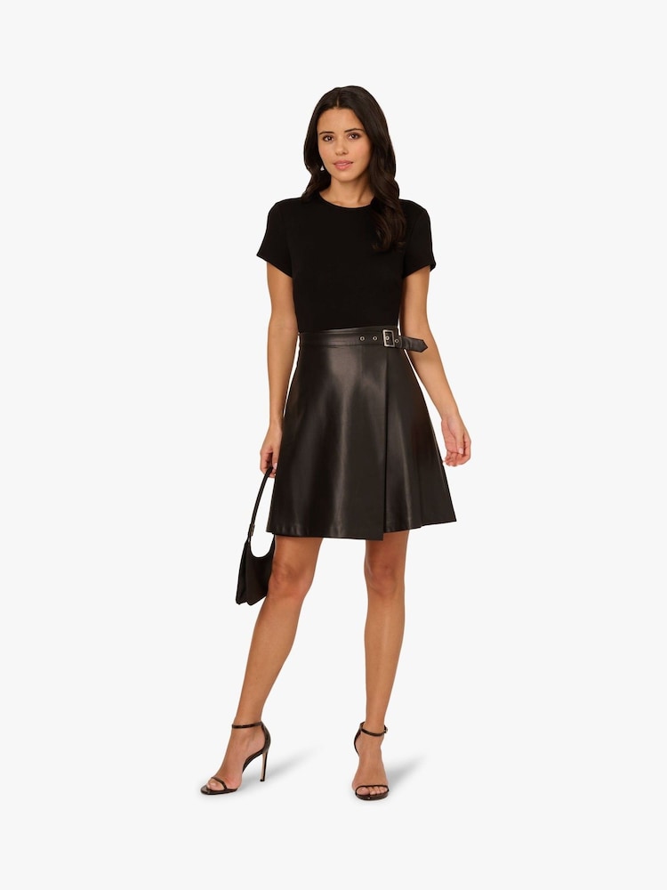 Buy Adrianna Papell Black Ponte Faux Leather Dress from Next USA Buy Adrianna Papell Black Ponte Faux Leather Dress from Next USA