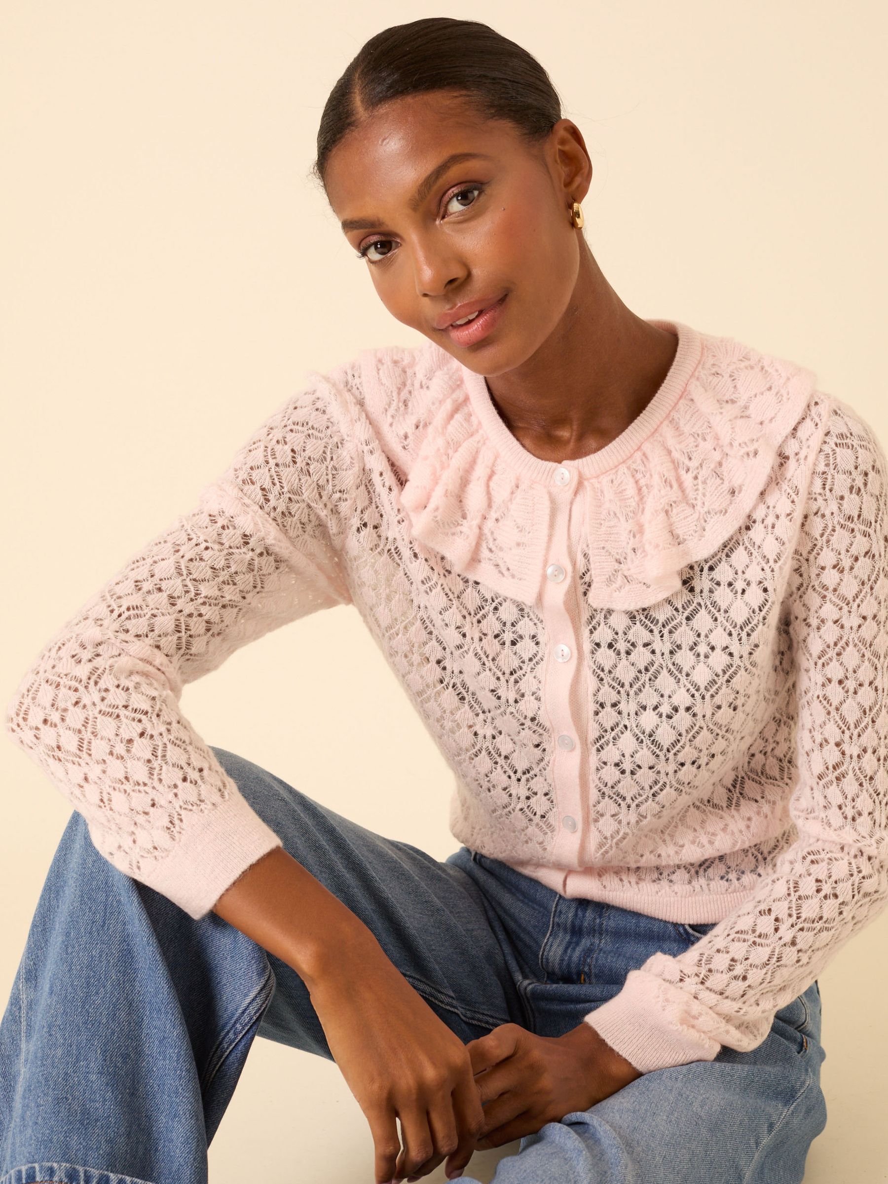 トップス Ruffle Pleated Knit Cardigan nude rose Buy Nobodys Child Pink Ruffle Collar Lace Cardigan from the Next