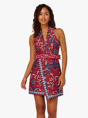 Adrianna Papell Halter Printed Brown Short Dress - Imagem 1 de 6