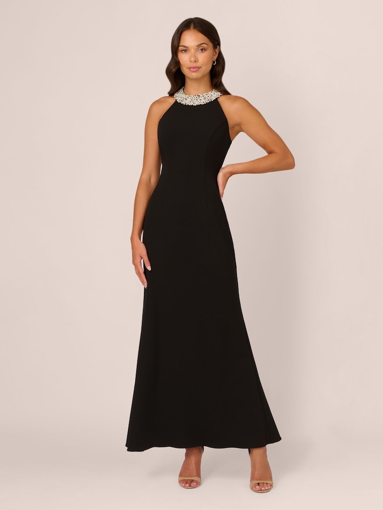 Adrianna Papell Studio Beaded Halter Black Gown - Image 1 of 6 Adrianna Papell Studio Beaded Halter Black Gown - Image 1 of 6