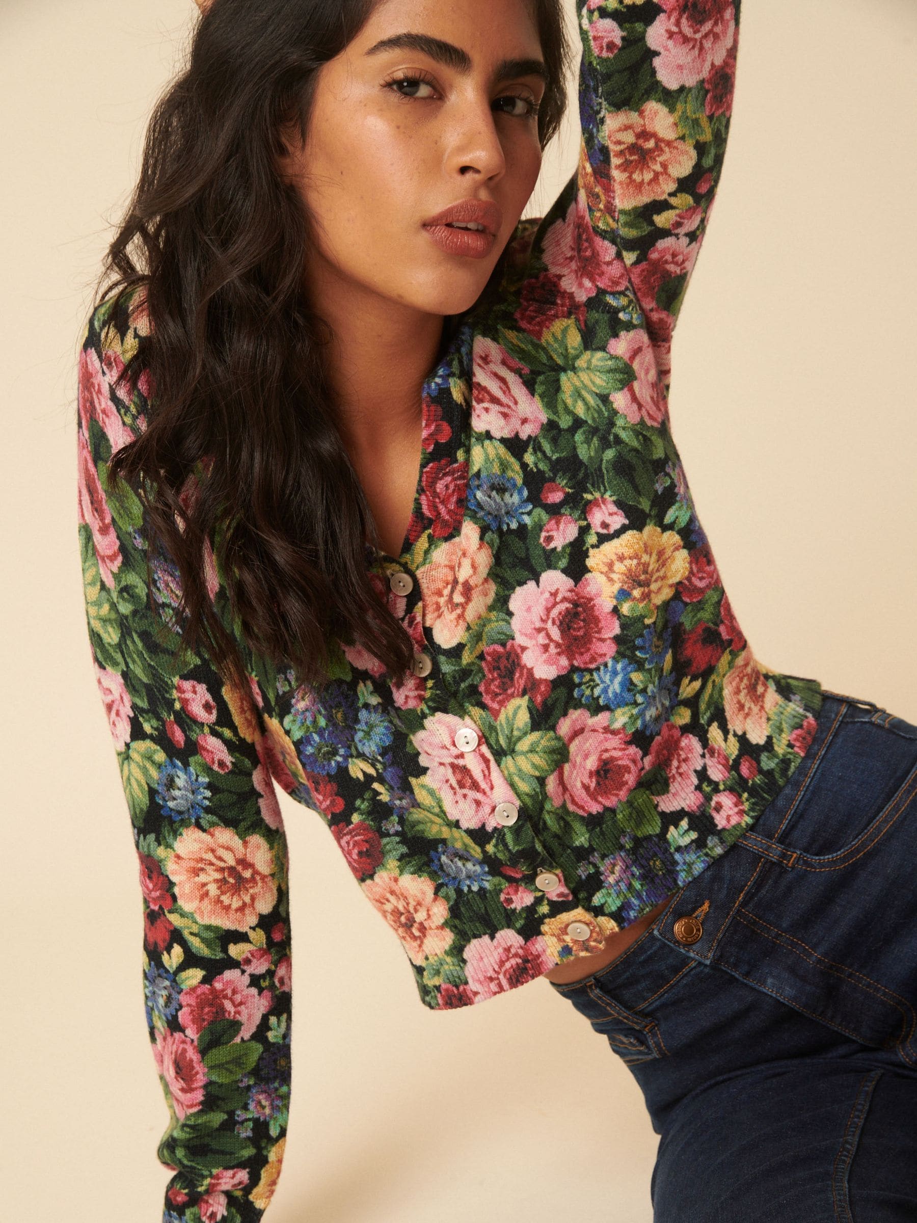 トップス GRANCY DestructionDesign BigCardigan Buy Nobodys Child Black Printed Katty Vintage Floral Cardigan from