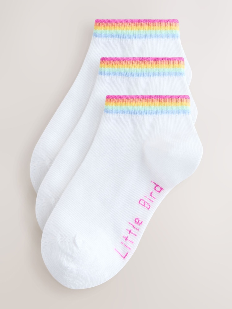 Little Bird by Jools Oliver White Pastel Rainbow Stripe Trainer Socks 3 Pack - Image 1 of 4 Little Bird by Jools Oliver White Pastel Rainbow Stripe Trainer Socks 3 Pack - Image 1 of 4