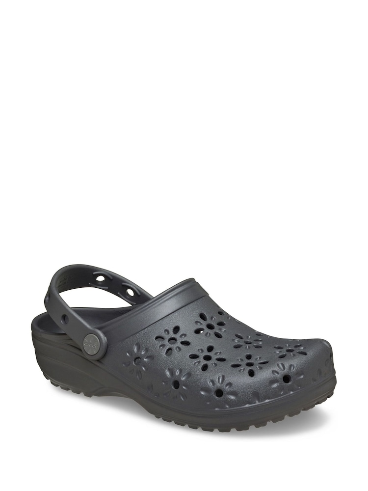 Crocs Black Classic Floral Cut Out Clogs - Image 2 of 4 Crocs Black Classic Floral Cut Out Clogs - Image 2 of 4