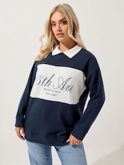 Yours Curve Blue 5th Avenue Rugby Top - Image 1 of 5