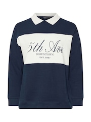 Yours Curve Blue 5th Avenue Rugby Top - Image 4 of 5