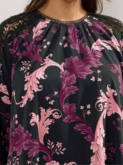 Yours Curve Charcoal Black Lace Raglan Blouse - Image 4 of 5