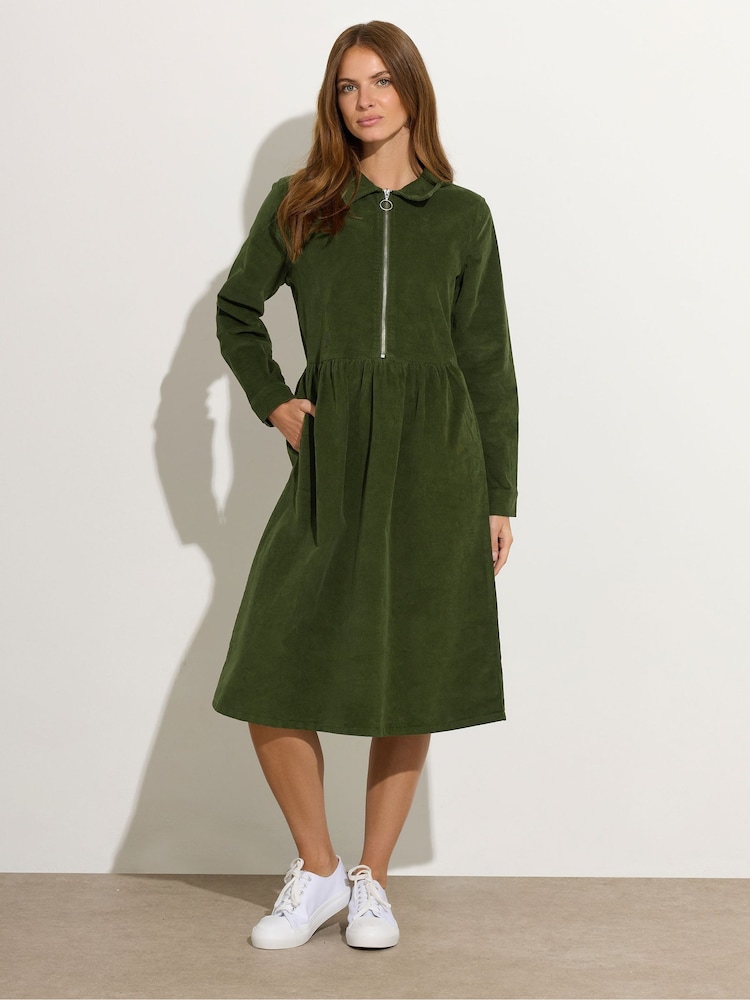 M&Co Green Cord Zip Half Placket Dress - Image 1 of 5 M&Co Green Cord Zip Half Placket Dress - Image 1 of 5