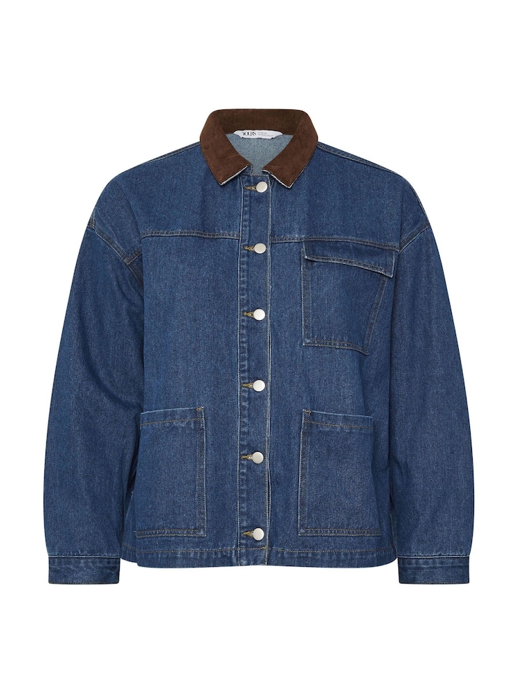 Yours Curve Blue Cord Denim Jacket - Image 1 of 1
