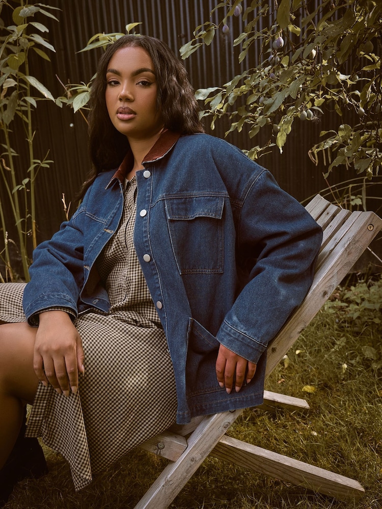 Yours Curve Blue Cord Denim Jacket - Image 2 of 6