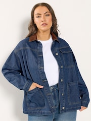 Yours Curve Blue Cord Denim Jacket - Image 4 of 6